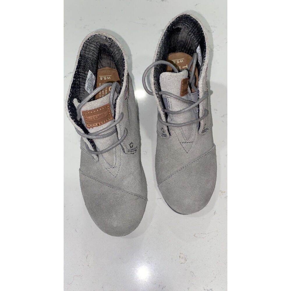 TOMS Womens Grey Suede Wedge Zip Booties Size W 5.5